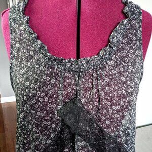 Bisou Bisou Sheer Black & White Lace Trim Top